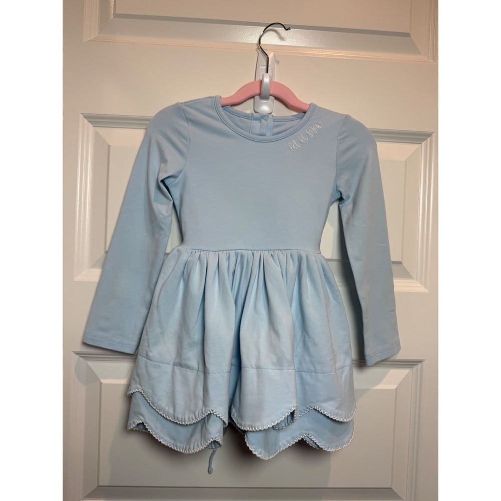 Love Grow Girls Light Blue Let It Snow Scalloped Long Sleeve Dress Snowflake